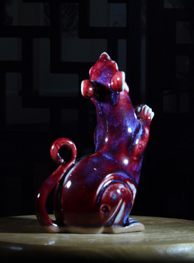 钧瓷可爱创意萌宠博古架中式摆件招财鼠陶瓷茶宠桌面摆件生日礼物