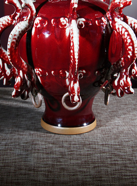 钧瓷客厅装饰钧红釉九龙尊国风陶瓷创意高档送领导气派送礼摆件