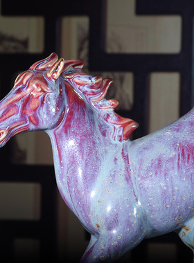 钧瓷摆件白伟峰大师炭烧作品踏马祥云陶瓷家居办公室博古架装饰品