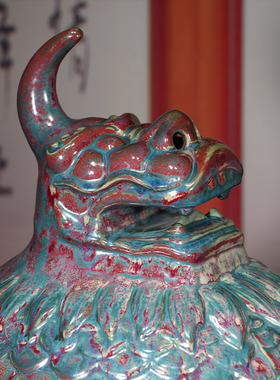 神垕钧瓷李朝斐柴烧釉天禄貔貅开业送礼品客厅摆件大号玄关工艺品