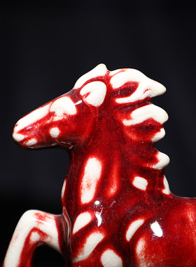 钧瓷中国红釉小马中式复古桌面玄关装饰摆件朋友长辈领导陶瓷礼品