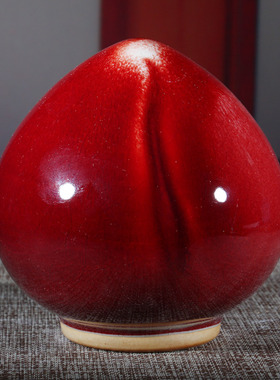 禹州神垕钧瓷创意桌面客厅摆件窑变办公室平安苹果陶纯手工福寿桃