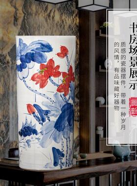 景德镇陶瓷手绘山水箭筒书画字画筒缸卷轴画筒伞筒落地大花瓶