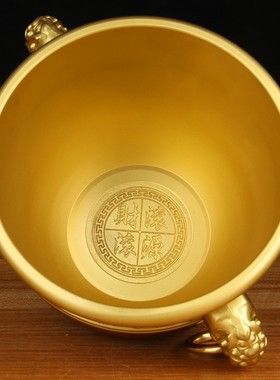 加重版彩绘招字聚宝盆铜缸摆件 铜缸摆件 铜聚宝盆摆件