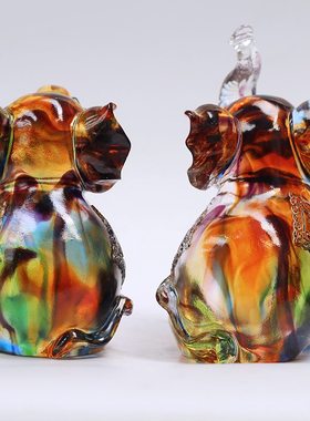 吉祥福禄琉璃大象摆件居家客厅酒柜前台摆放装饰开业送礼工艺品