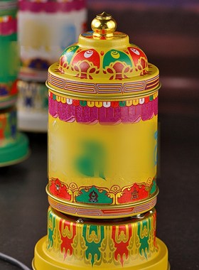 藏式彩绘合金家用电动转轮室内客厅插电式转筒桌面摆件六字五色选