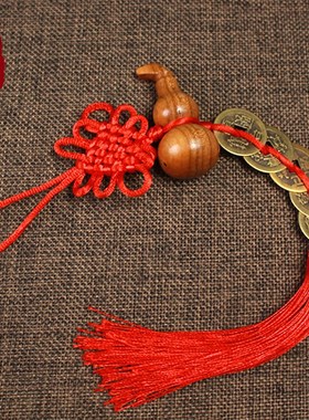 五帝钱门对门葫芦挂件纯铜天然桃木真品铜钱大门压门槛厕所中国结