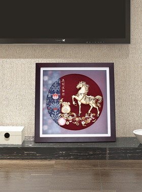 马到成功摆件金箔画办公室公司开业乔迁升迁礼物商务中国风骏马图