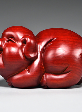 红色实木质雕刻猪摆件二生肖猪动物客厅家居电视柜玄关装饰工艺品