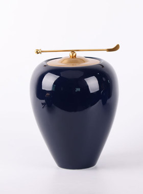 新中式样板间摆件客厅玄关茶几电视柜装饰品蓝色陶瓷罐软装工艺品