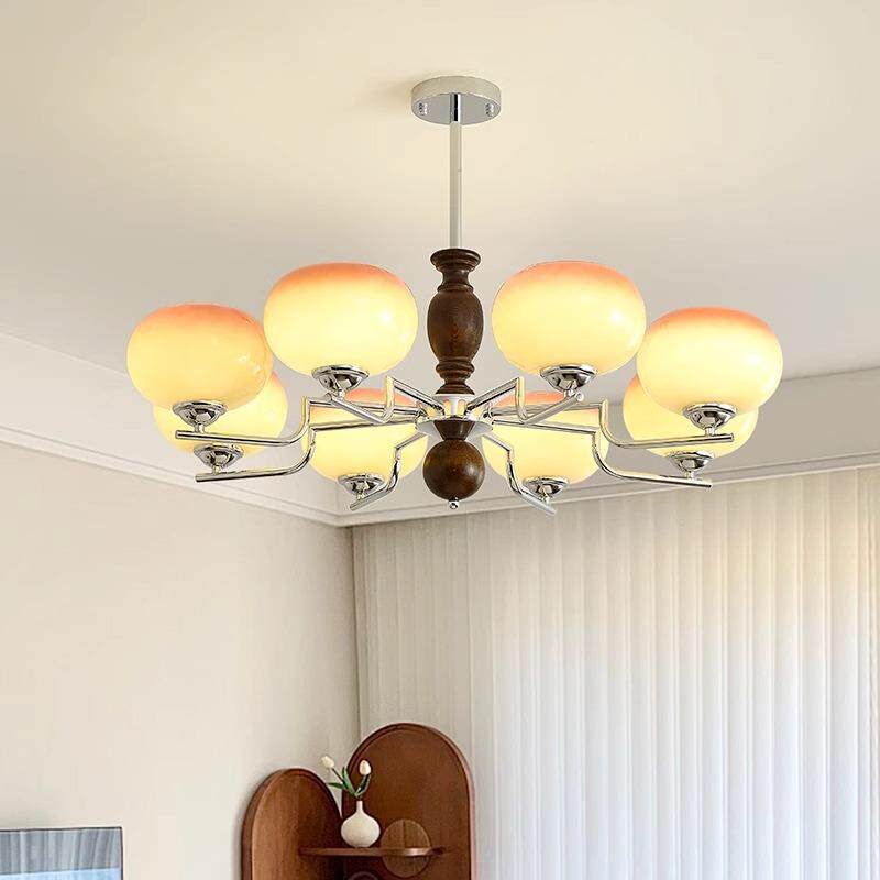 美式中古客厅柿子吊灯奶油焦糖色实木餐厅法式复古书房卧室护眼灯 - 图0