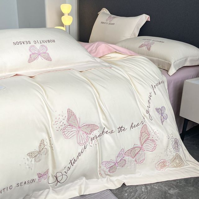 Light luxury cotton 120-pc cotton four-piece s-set pure cotton quilt cover embroidered bed sheets skin-friendly soft bed sheets bedding