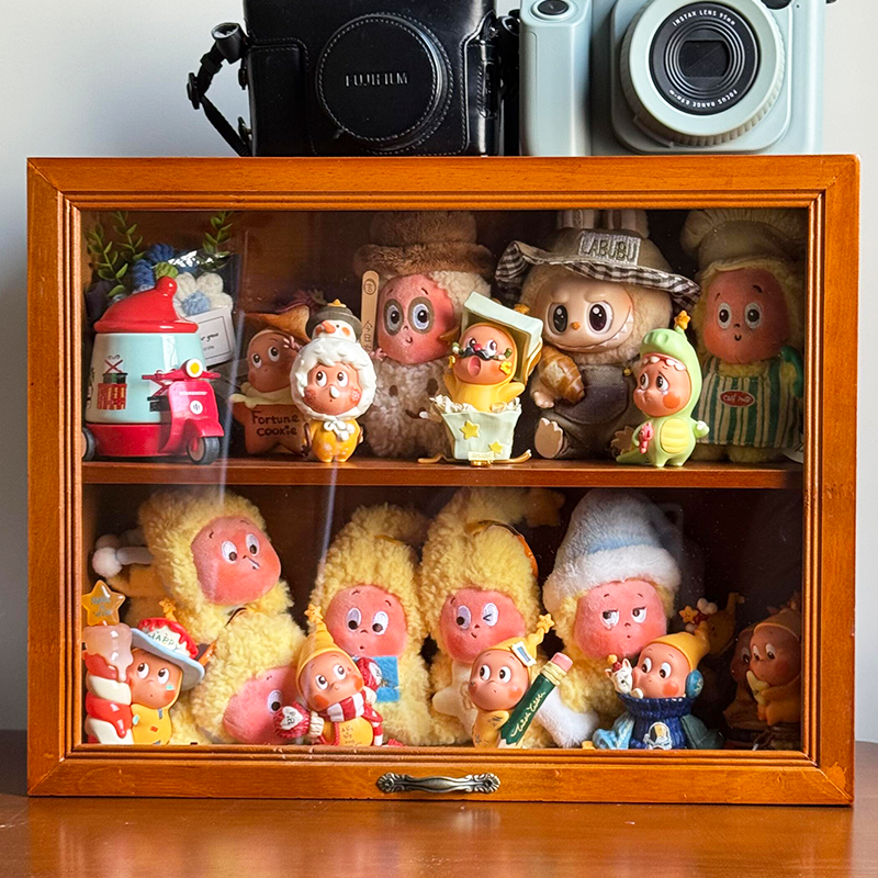 Figure storage box, medieval style solid wood double-layer display box, toys display cabinet, blind box, figure doll storage box