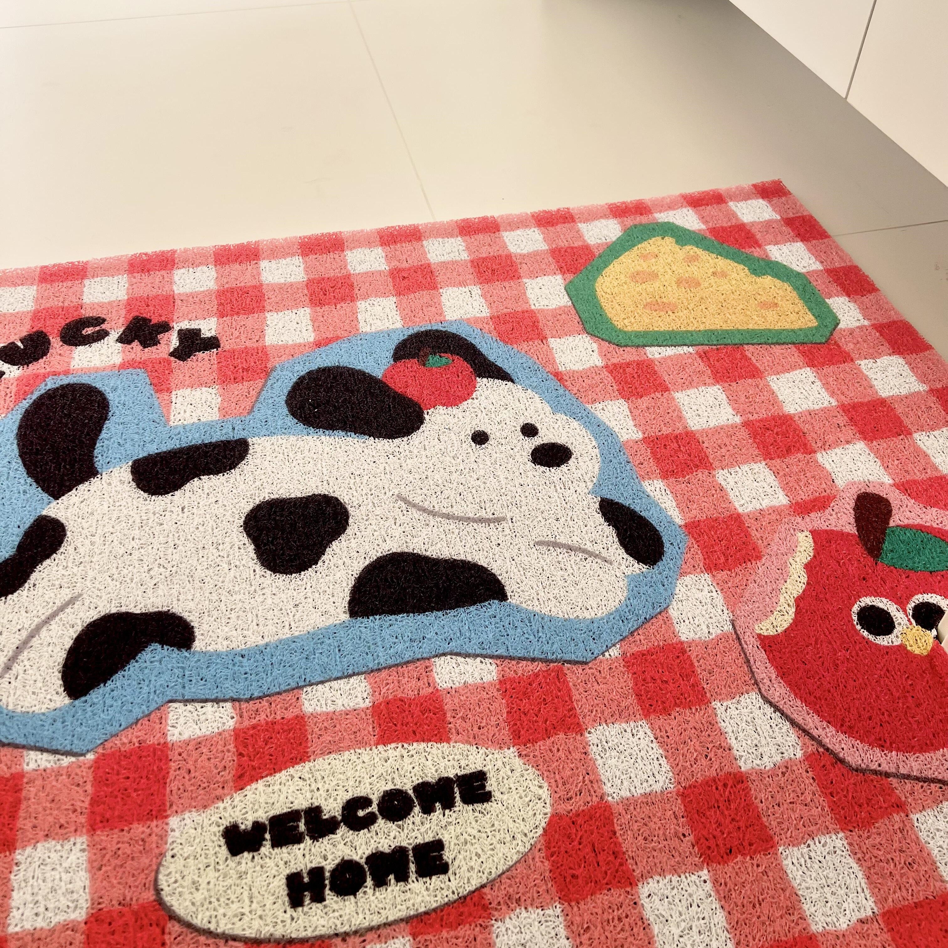 结婚苹果小狗红格子丝圈玄关地毯入户门地垫进门门垫耐脏可裁剪,淘宝优惠券,粉丝福利购,淘宝优惠卷