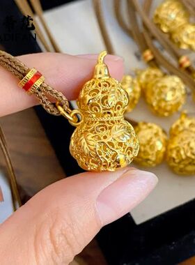沙金镂空花丝爬藤葫芦吊坠福禄双全毛衣链新中式国潮风高级送礼