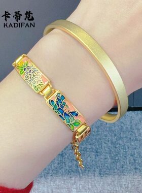 沙金实心扁四方固口手镯古法传承磨砂素圈镯子