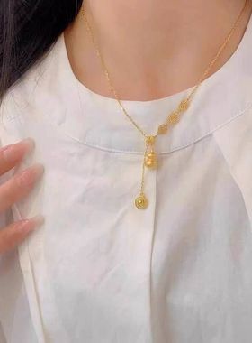 超特别的热销葫芦项链女款独特设计新款福禄福字锁骨链套链一体链