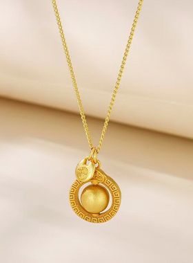 黄金色吸钱星吞金兽项链泰国复古民族风风古法吸米星吊坠锁骨链