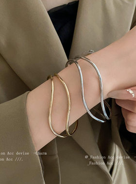 欧美跨境交叉多层开口手镯简约个性金属手环冷淡风气质手饰女