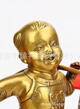 铜挑财童子摆件