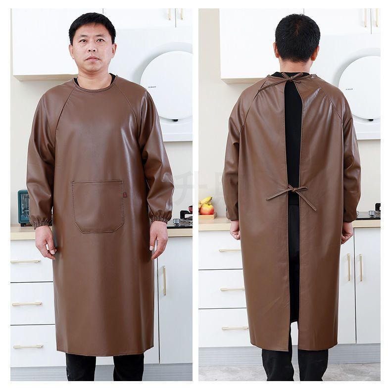防水防油皮革罩衣免洗工作服男女反穿衣倒褂长袖纯色加肥软皮围裙,淘宝优惠券,粉丝福利购,淘宝优惠卷