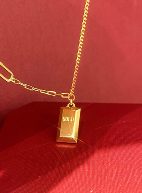 周家同款ING小金砖项链女