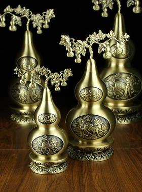 黄铜麒麟葫芦树办公室客厅装饰品摆件招进宝纯铜发财树 藤枝葫芦