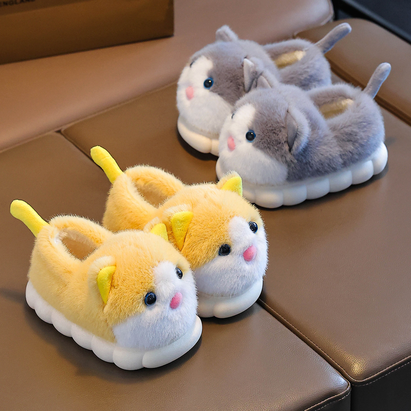 冬季儿童棉拖鞋包跟男孩毛毛保暖儿童可爱家居室内中小童加绒棉鞋,淘宝优惠券,粉丝福利购,淘宝优惠卷