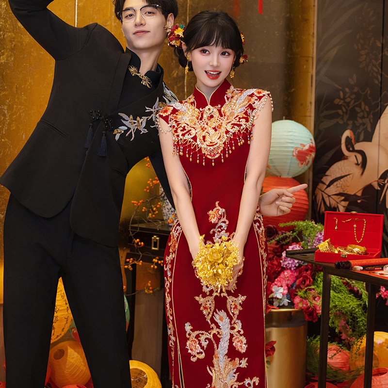 红色秀禾出阁婚服旗袍敬酒服新娘2026新款新中式订婚礼服高级结婚,淘宝优惠券,粉丝福利购,淘宝优惠卷