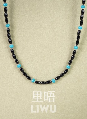 里晤S925纯银蓝松石黑玛瑙项链新中式显白节日送女友送生日礼物