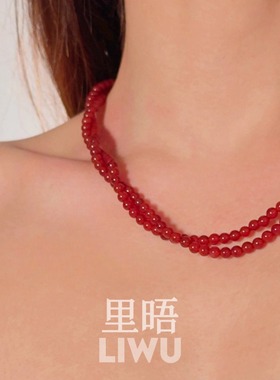 里晤LIWU·赤玉系列s925银红玛瑙OT扣项链显白新中式新年圣诞礼物