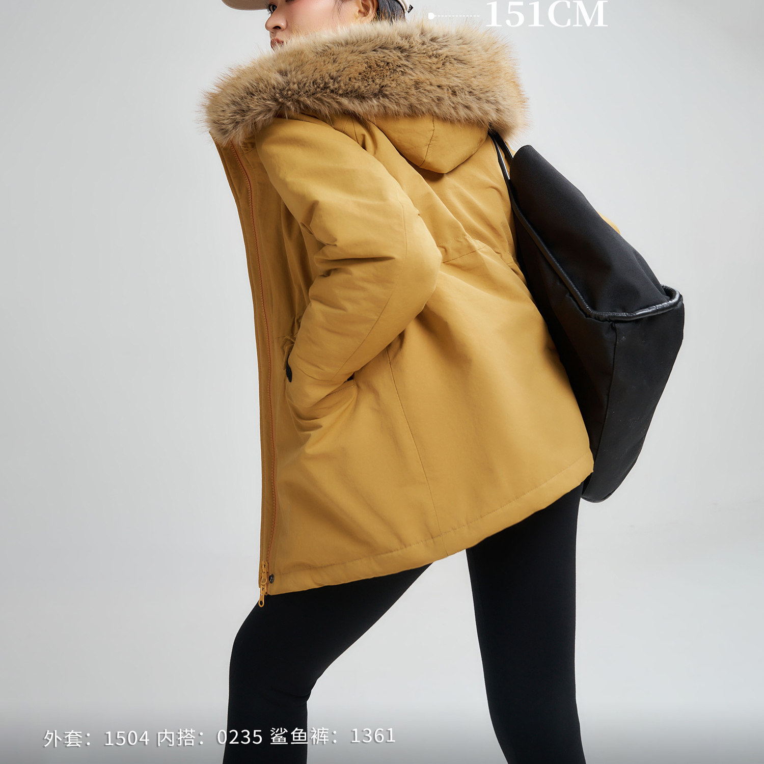 柒量一裁百小个子姜黄色连帽棉衣秋女款毛绒领口拉链保暖上衣1504 - 图2