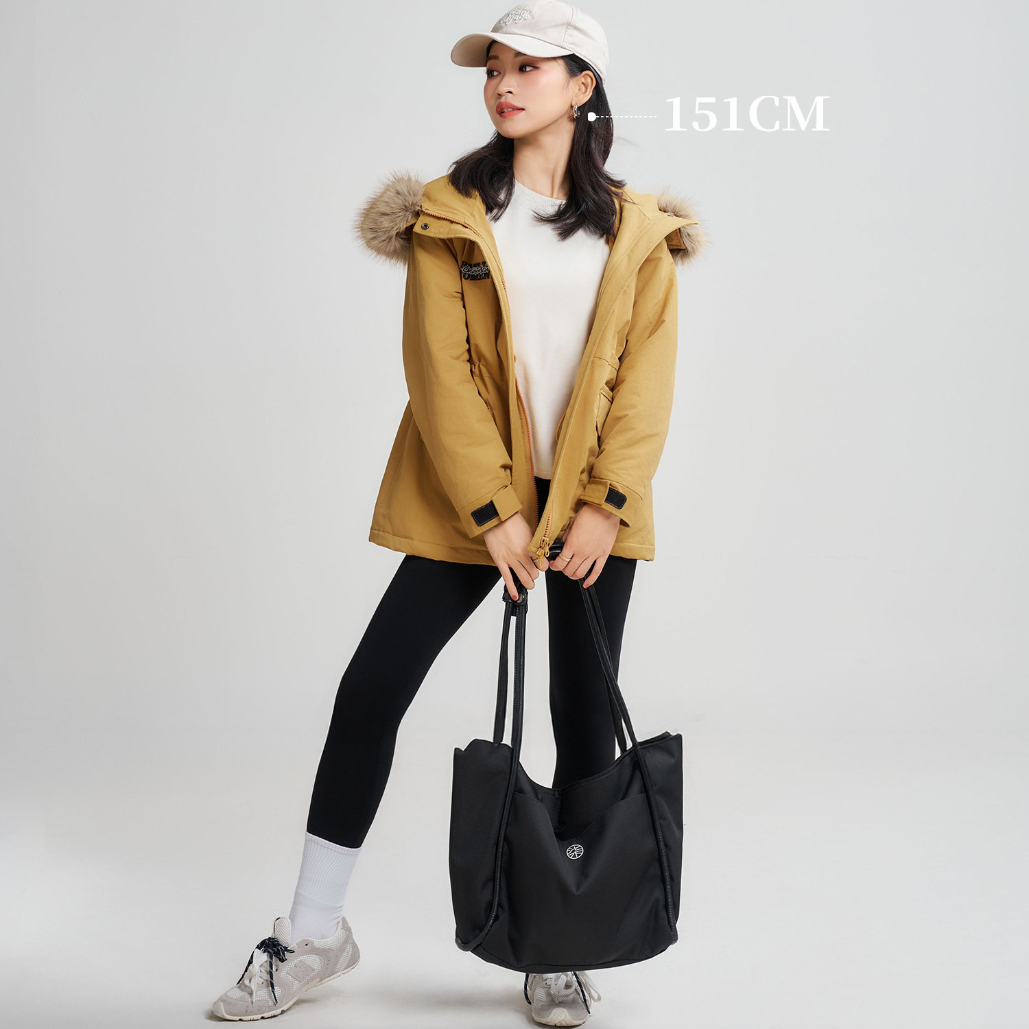 柒量一裁百小个子姜黄色连帽棉衣秋女款毛绒领口拉链保暖上衣1504 - 图0