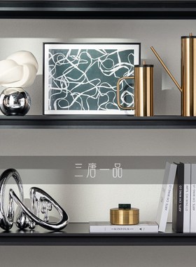 轻奢客厅沙发背景墙电视壁龛开放格摆件样板间书房书架软装饰品