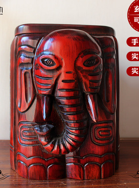 木雕大象收纳摆件一对招财镇宅实木玄关客厅凳子换鞋凳象凳装饰品