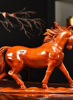 花梨木雕十二生肖马摆件实木质马到成功工艺礼品家居客厅装饰摆设