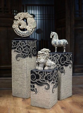 新中式复古摆件禅意祥云柱庭院造景展示柱落地电视柜旁边茶室装饰