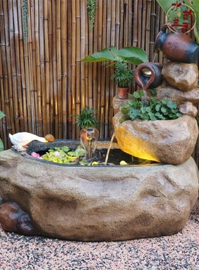 室外假山喷泉流水景观鱼池鱼缸摆件花园庭院阳台露台装饰造景摆件