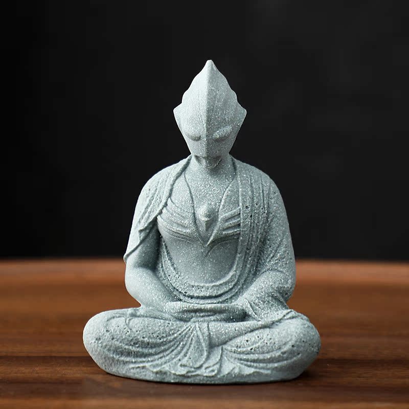 仿真石雕鱼缸造景摆件青砂石盆景桌面茶宠迪迦奥特曼佛像装饰摆设 - 图0