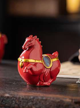 陶瓷红马新中式客厅摆件装饰品