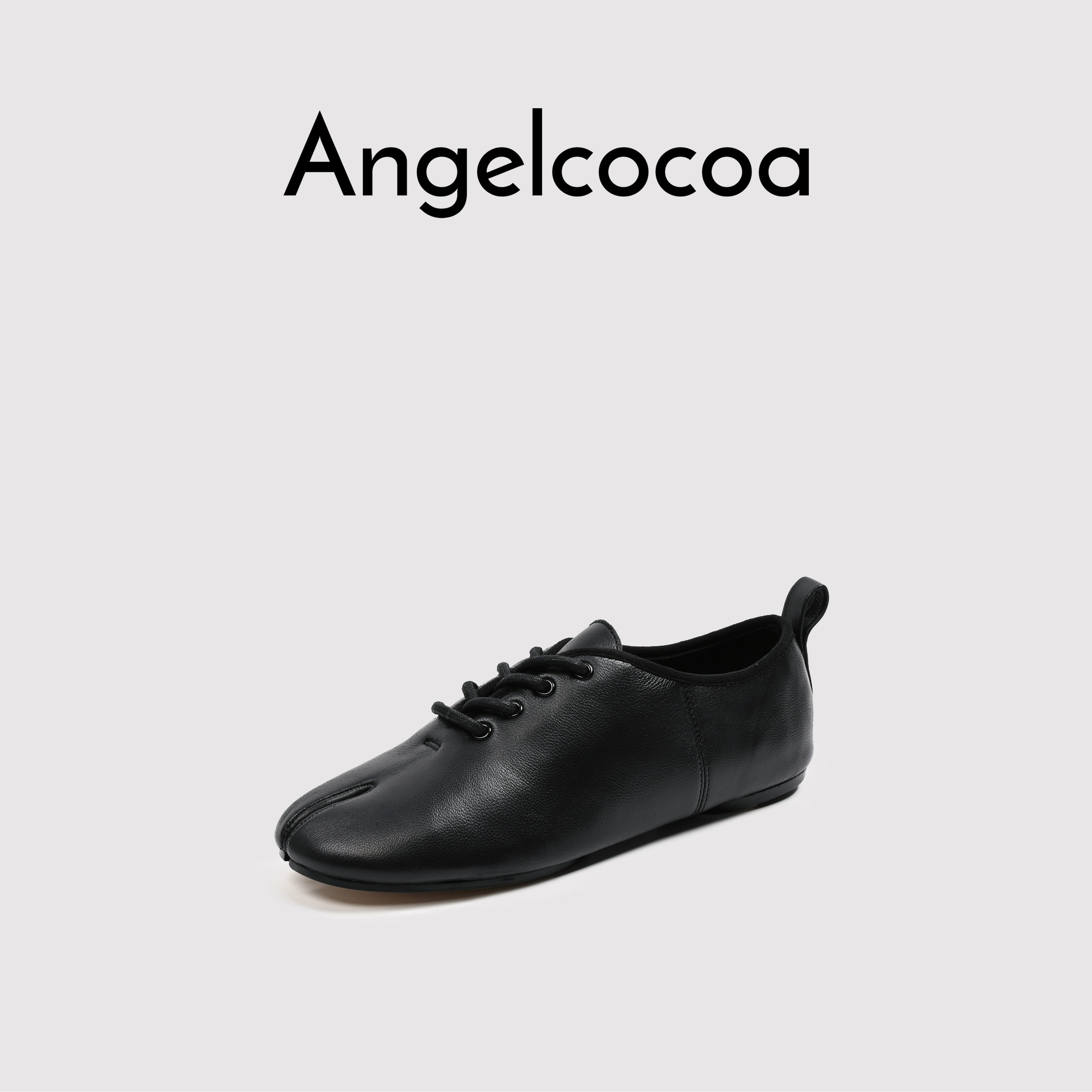日本Angelcocoa分趾鞋女复古真皮猪蹄平底圆头系带深口单鞋女鞋,淘宝优惠券,粉丝福利购,淘宝优惠卷