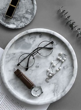 态生活创意轻奢摆件高端大理石圆形托盘客厅酒柜小装饰香薰收纳盘