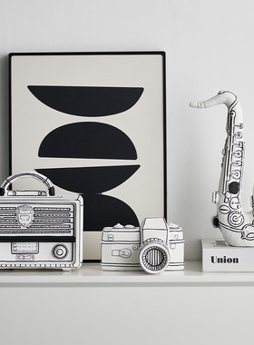 黑白线条收音机模型玄关客厅艺术摆件高级感小众电视柜酒柜装饰品