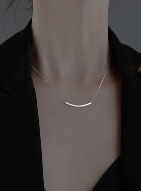 弯管项链女纯银高级设计感小众简约锁H骨链2024年新款轻奢银饰
