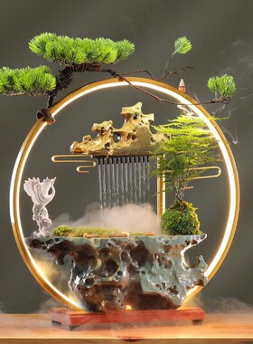 流水生财加湿小喷泉摆件客t厅桌面招财布局太湖石装饰乔迁新居礼