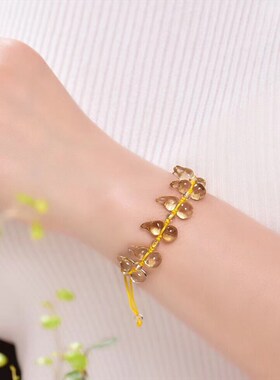 天然黄水晶葫芦手链 手编绳可调节天然黄水晶福禄葫芦手串