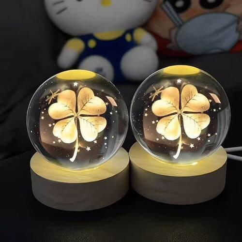 发光水晶球小夜灯摆件卡通四叶草水晶球卧室装饰生日礼物女生闺蜜 - 图1