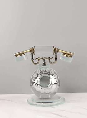 新软中式复古水晶电话摆件样板房居家客厅桌面品机茶几装饰0202摆