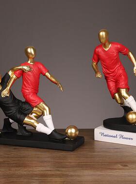 现代轻奢高档创意足球摆件运动员男生房间桌面客厅电视酒柜装饰品