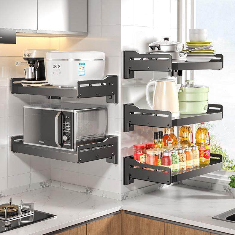 甄选可伸缩挂墙上不锈钢微波炉置物架 免打孔壁挂式烤箱厨房收纳,淘宝优惠券,粉丝福利购,淘宝优惠卷